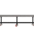 Boss Level Welding Workstation With Smooth Rolling Casters Heavy Duty Steel Fabrication Bench 120 By 60 mobile table with grid top and shelf.