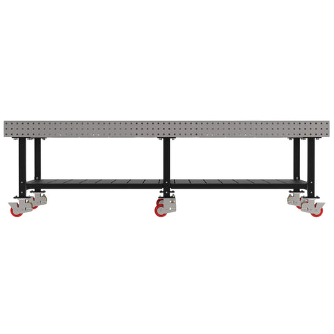 Boss Level Welding Workstation With Smooth Rolling Casters Heavy Duty Steel Fabrication Bench 120 By 60 mobile table with grid top and shelf.