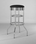Heavy Duty 30 Inch Backless Swivel Bar Stool With Chrome Finish And Faux Leather Seat For Kitchen Garage Or Workshop, Black