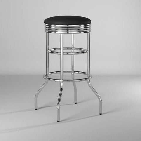 Heavy Duty 30 Inch Backless Swivel Bar Stool With Chrome Finish And Faux Leather Seat For Kitchen Garage Or Workshop, Black