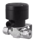 Heavy Duty Stainless Steel Toggle Switch Valve With One Eighth Inch Clamp Sleeve Joint For Industrial Fluid Lines Manual Drive Fixed Style Weather Ready Construction Handles Up To 200F Temperature Durable Leak Proof Performance