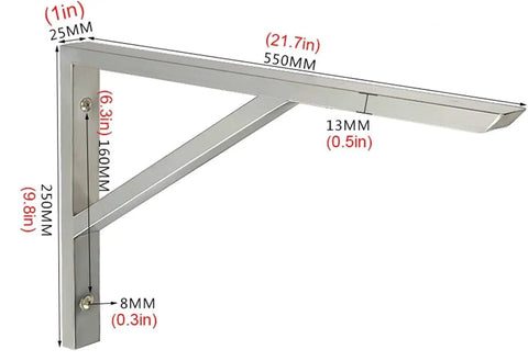 Top Notch Heavy Duty L Shape Shelf Brackets For Secure Wall Mounts, Corrosion Proof Stainless Steel Corner Supports, Easy Install Floating Rack Hardware, Built Like A Tank And Ready To Load Up, Set Of Two dimensions shown