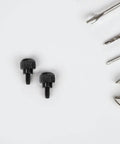 Two black carbon steel thumb screws for PC cases with anti loosening design from the 100 Pack Black Carbon Steel Thumb Screws.