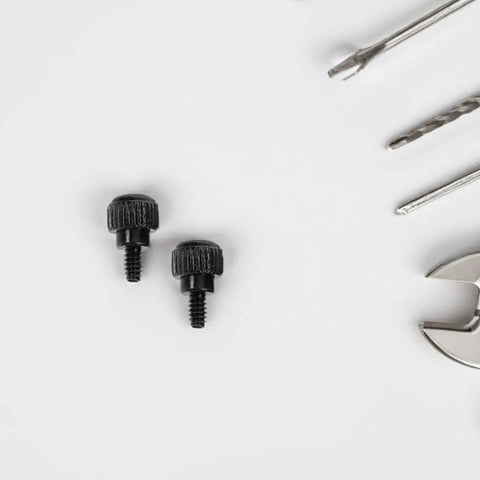 Two black carbon steel thumb screws for PC cases with anti loosening design from the 100 Pack Black Carbon Steel Thumb Screws.
