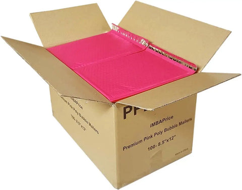 Box of Hot Pink 8.5 X 12 Inch Bubble Mailers Dope Self Seal Padded Envelopes, weather resistant, medium size, 100 pack.