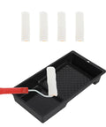 4 Inch Mini Paint Roller Kit With Tray For Gloss And Satin Finishes with roller, tray, and extra roller covers.