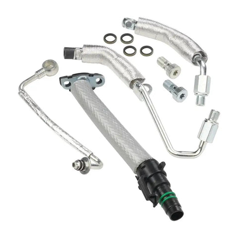 Ultimate 4 PCS Oil Return Drain Line And Feed Pipe Kit For Chevy Cruze Sonic Trax With Buick Encore 1.4 L4 Engine That Fits Perfectly And Keeps Your Ride Running Smooth Like A Dream Without Any Drama Or Leaks., 4-piece metal oil line kit with hoses, fittings, and seals