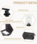 Industrial Farmhouse 5 Lights Vanity Fixture detail with E26 bulb base, clear glass shade, metal frame, and mounting plate