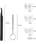 No Sweat Eyeglass Repair Kit With 18 Pairs Flexible Nose Pads, Precision Drivers, Fine Tweezers, and Spare Screws shown.