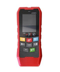 Grab And Go Four In One Wall Scanner Finding Hidden Wood Studs Live AC Wires And Metal Objects With Dead On Depth Display Lightweight design in red.
