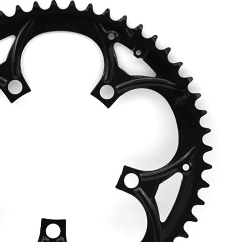Close-up of black 52T Chain Wheel for TSDZ2 TSDZ 2B Electric Bike Motor Upgrade, high quality alloy chainring teeth detail.