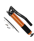 Beefed-Up Manual Oiling Gun With Pistol Grip 10,000 PSI High Pressure Grease Gun 600cc Capacity shown with accessories