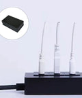 Durable White Plastic Junction Box For Organizing Cables In Control Panels Outdoor Installations And Home Appliances With Sturdy ABS Build, side view with two cables.