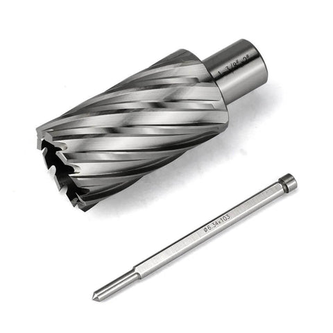 3/4-inch annular cutter with Weldon shank and accompanying cylindrical shank for magnetic drill press