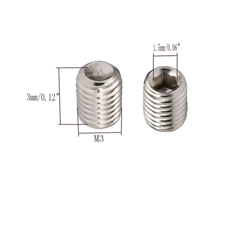 Built Tough M3 X 3MM 304 Stainless Steel Hexagon Socket Set Screws Flat Point showing dimensions and threads.