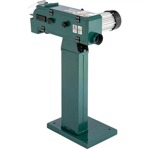 Hardbody 4X48 Inch Dual Wheel Metal Belt Grinder And Shop Sander with green frame for garage use.