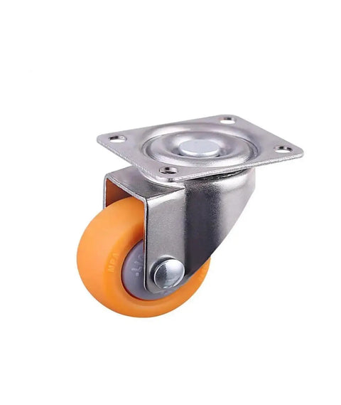 Close-up of a single orange wheel from Pack Of 4 Orange 1.5 Inch Screw Casters For Furniture Wheels Silent Polypropylene Casters For Display