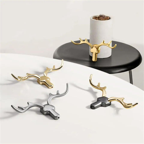 Rock Solid Heavy Duty Wall Hooks For Coats Jackets And Kitchen Towels Premium Zinc Mounting Hardware Quick Install Clothes Rack stylish antler design in gold and silver.