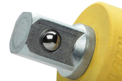 Close-up of Eshok Guard Half Inch Socket Isolator for Impact Wrenches, showcasing durable tool steel with yellow casing.