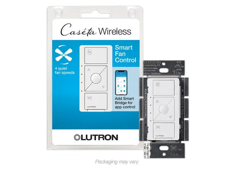 Caseta Wireless Smart Fan Speed Control No Fuss Easy Install With Pico Remote Compatibility in packaging and device