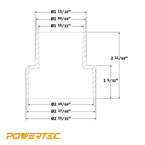 Technical diagram of 4 In 1 Modular Step Dust Collector Hose Adapters Kit for Shop Vac with various diameter measurements