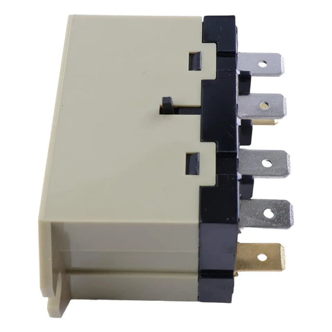 Side view of Enclosed Power Relay G7L-2A-TUBJ-CB DPST-NO with Test Button for 200-240VAC showing metal quick-connect terminals