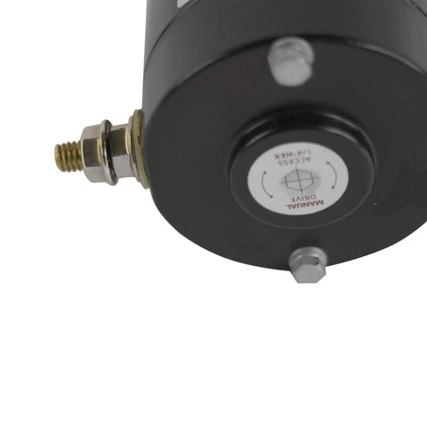 Close-up of 12V 1 HP Permanent Magnet Hydraulic Pump Motor Replacement wiring terminals for Lippert systems.