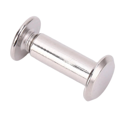 Close-up of a flat round head rivet bolt from the Flat Round Head Rivet Bolt Set Durable Installation Kit For Scrapbooking And Craft Lovers 50 Pairs M5 Rivet Nuts Easy Install For DIY Projects Totally Great For Card Making Photo Albums Gift Boxes And Handmade Creations.