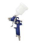 Professional HVLP Paint Sprayer with ergonomic grip, aluminum frame, and large gravity cup for efficient touch ups.