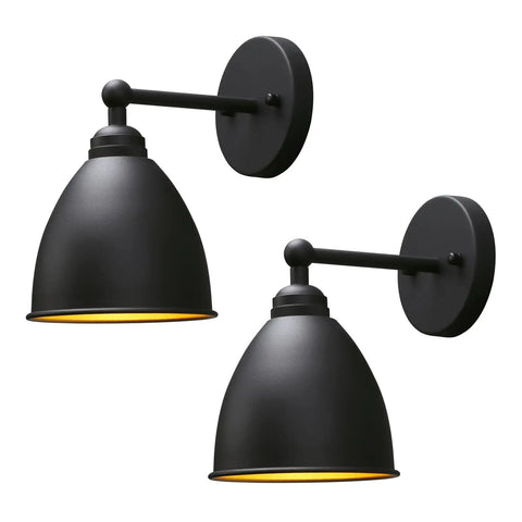 Industrial Hardwire Wall Sconce With Old School Farmhouse Vibe Right Angled Rustic Metal Lampshade For Bedroom Living Room Reading Nook Or Kitchen Black Finish Two Pack E26 Base 40W Max Fully Dimmable With Compatible Dimmer