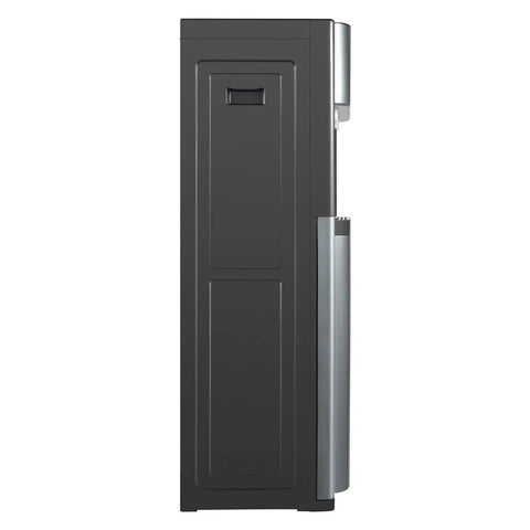 Side view of Bottom Loading Water Cooler Dispenser For 5 Gallon Bottles With Hot And Cold Water, Stainless Steel Inner Tank, Dark Gray