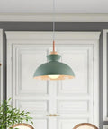 11inch Wood Pendant Light,Retro Wooden Hanging for Kitchen Island,Vintage Barn Ceiling Lighting Fixture Nordic Decor with matte green shade.
