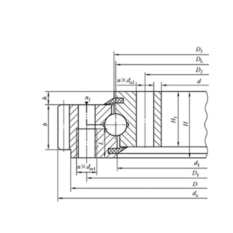 Technical drawing of External Teeth Gear Slewing Ring Bearing With Ball Bearing 011.20.250 011.20.280 011.25.315 dimensions