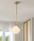 Mid Century Modern 1 Light Globe Pendant Chandelier In Brushed Gold With White Glass Ball For Kitchen Island Industrial Retro Style