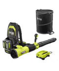 Badass 40V Cordless Backpack Leaf Blower With Brushless Motor, battery and collection bag included for efficient yard cleanup.