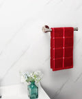 9 Inch Hand Towel Ring Holder Made Of SUS304 Stainless Steel Brushed Nickel Wall Mounted Towel Rack with red towel on white wall