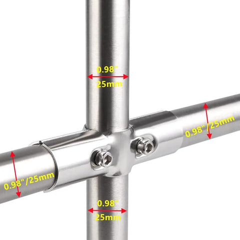 ZHSLDQ silver 3-way joint pipe clamp connector for 1in (25mm) tubes; cross joint with bolts