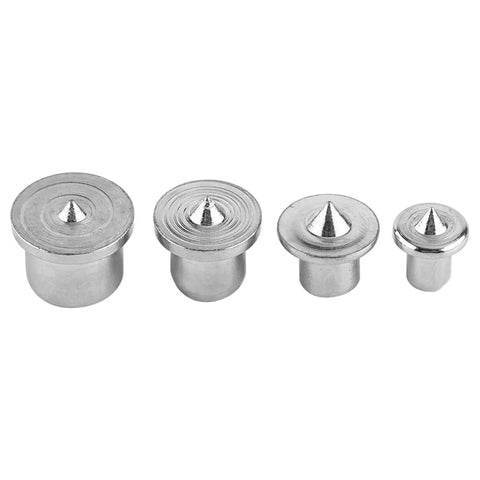 Dowel Center Pins for Woodworking, Pro Grade Alignment Tool Kit showing 4 steel sizes for hardwood, softwood, and hollow wood projects.