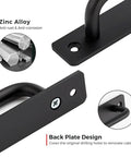 Close-up of 2 Pack Barn Door Handles For Sliding Doors In Black With Plate Zinc Alloy Rust Resistant Pull Handles showing zinc alloy material and back plate design.