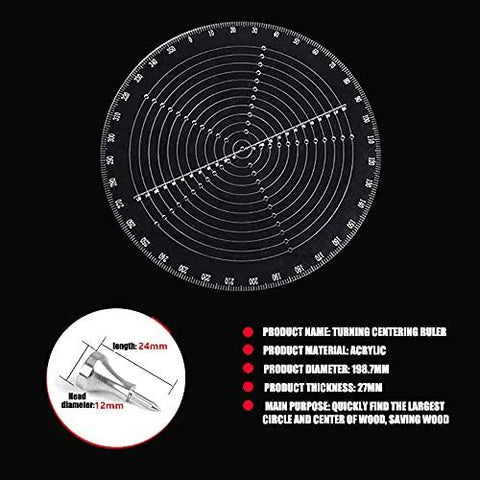 8-inch round center finder compass for woodworking; acrylic circle tool with concentric ring marks.