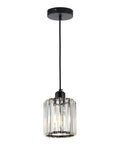 Modern Mini Crystal Pendant Light For Kitchen Island And Bar Lighting Fixture With Cylinder Crystal Design In Matte Black Finish