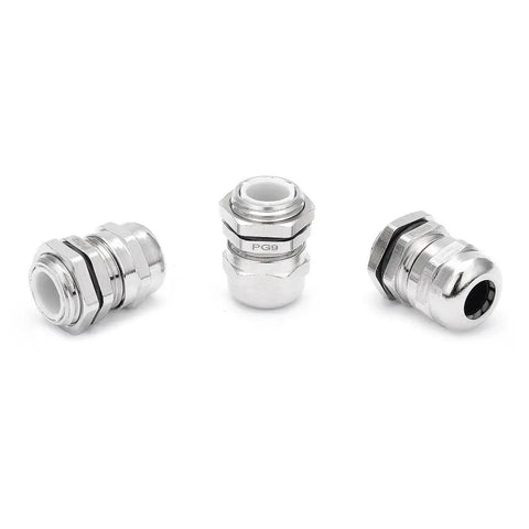 Three Five Pack PG9 Metal Waterproof Cable Glands for 4-8mm diameter cables with nickel plated copper rubber seal and hex nut M7x1.