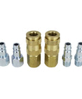 V Style One Quarter Inch NPT Coupler And Plug Kit Six Piece High Flow Heavy Duty for air lines, brass connectors, push release sleeve