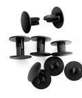 Knockout Quality Ratchet Rivets For Coroplast C And C Cage Panels, black ABS connectors, 0.73 inch size, 100-piece bundle.