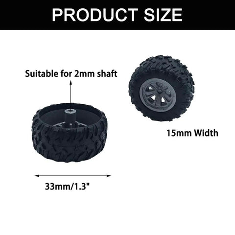 10 Piece Toy Wheel Set With Real Rubber Tires And Metal Shafts For RC Cars Trucks Robots Drones Helicopters 33mm diameter wheels