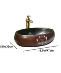 Oval Ceramic Vessel Sink for Bathroom Vanity, Retro Art Countertop Sink Bowl with Faucet, Small and Elegant Vanity Sinks for Home or Balcony (Small) with lotus design.