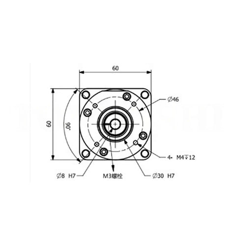 Top Tier Ngtdumzlwo PGA14-80 Harmonic Reducer Gearbox For Robot Manipulators technical drawing with dimensions and mounting details.