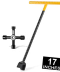 17 Inch Water Meter Key 4 Way Utility Tool With Three Quarter Inch Opening Premium Solid Steel Long Reach Shut Off Key For Deep Buried Valves Mains Easy Turn And Maintenance, 17-inch 4-way steel tool