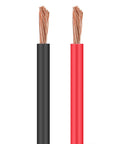 Two stranded copper wires, black and red insulated, used for electrical connections in Built Tough Straight Up Heavy Duty DC12V Linear Actuator.