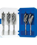 Heavy Duty Bi-Metal Plumber Utility Kit Five Piece For Drills With High Speed Steel Bits Three Cutting Edges For Nail Embedded Wood Fast Clean Holes Optimized For Cordless Drilling Built Tough To Extend Battery Life case open display